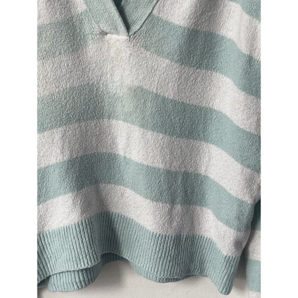 TANYA TAYLOR Maisie V Neck Collared Striped Sweater Drop Shoulder XS Light Blue - Picture 3 of 11